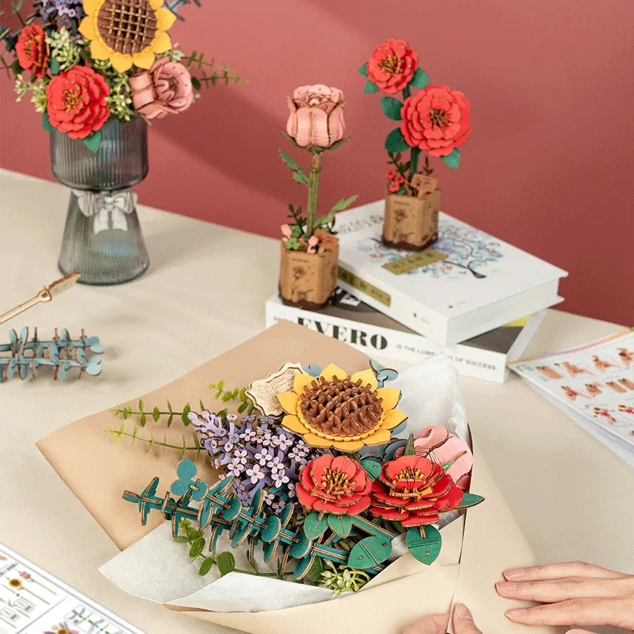 Buchet de Flori - Puzzle 3D din Lemn - 581 Piese - Cadouri Pentru Mame 8