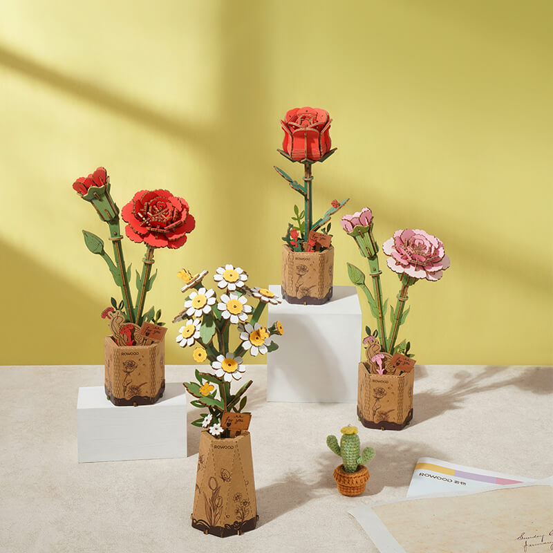 Garoafă Roșie - Puzzle 3D din Lemn - 124 Piese - cadouri pentru bunica