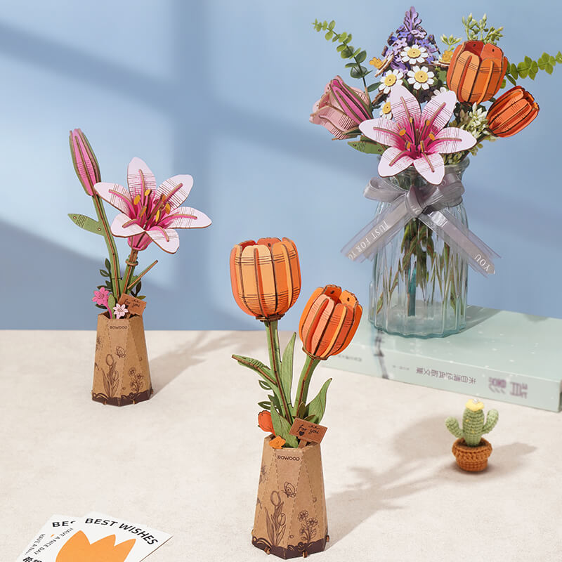 Lalea Portocalie - Puzzle 3D din Lemn - 76 Piese - cadouri pentru iubita