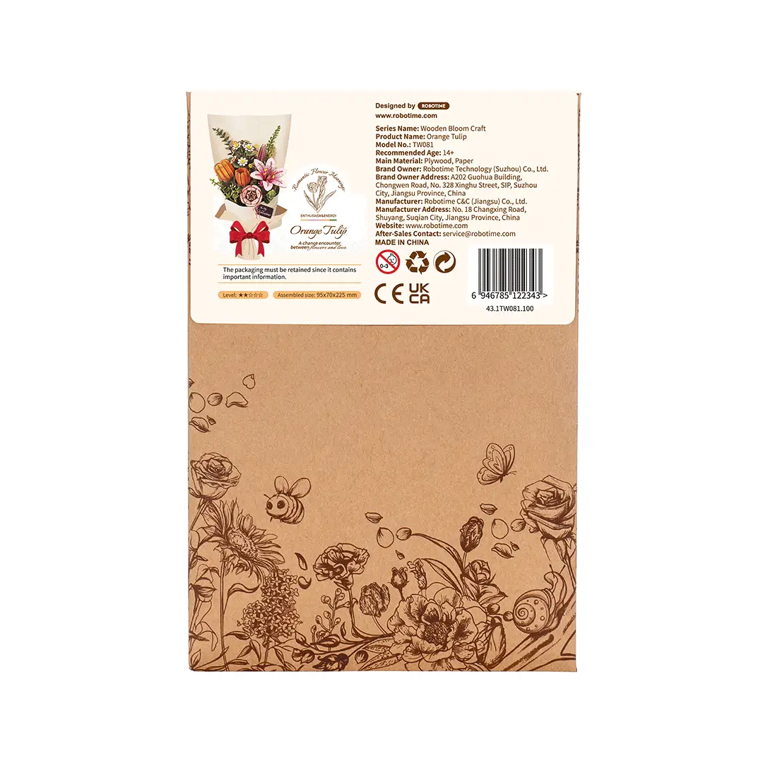 Lalea Portocalie - Puzzle 3D din Lemn - 76 Piese - cadouri pentru mama