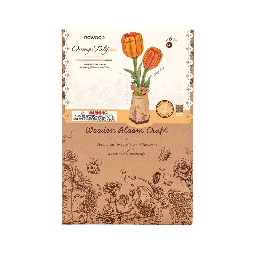 Lalea Portocalie - Puzzle 3D din Lemn - 76 Piese - cadouri pentru matusa