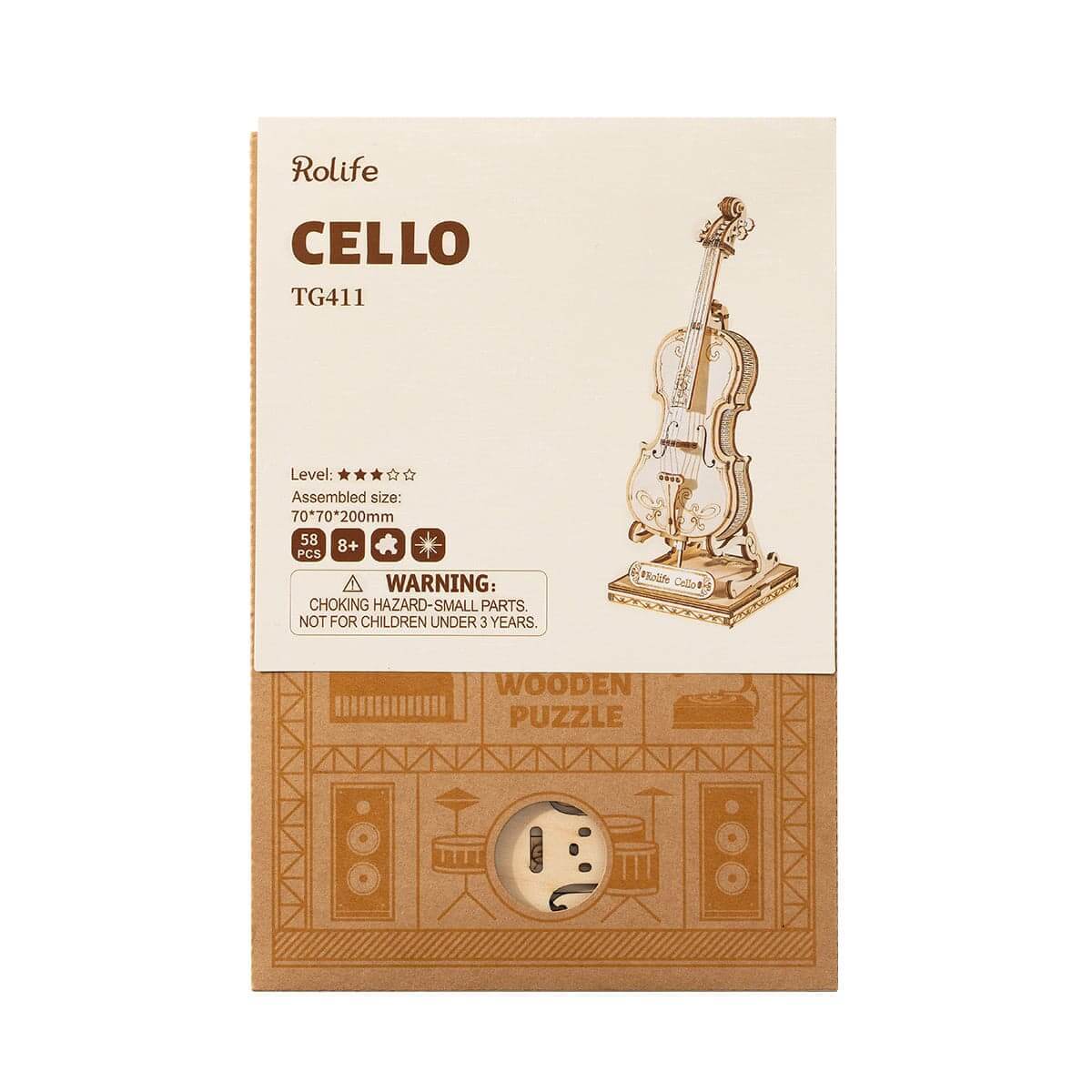 Violoncel Clasic - Puzzle 3D din Lemn - 58 Piese - Cadouri Clasice