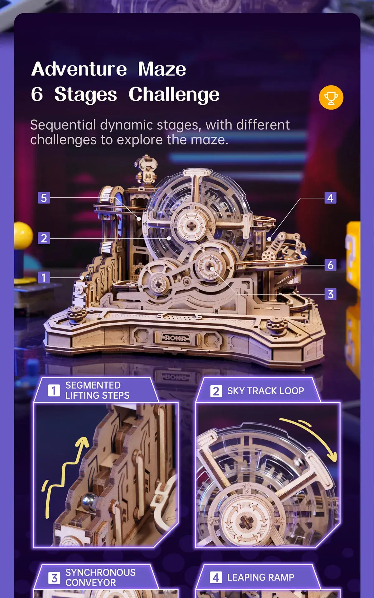 Marble Run Gear Ball Challenge - Puzzle 3D Mecanic din Lemn - 653 Piese 11