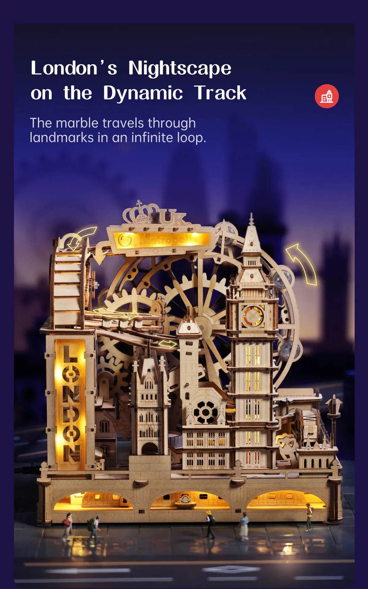 Marble Run Travel - London - Puzzle 3D Mecanic din Lemn - 431 Piese 11