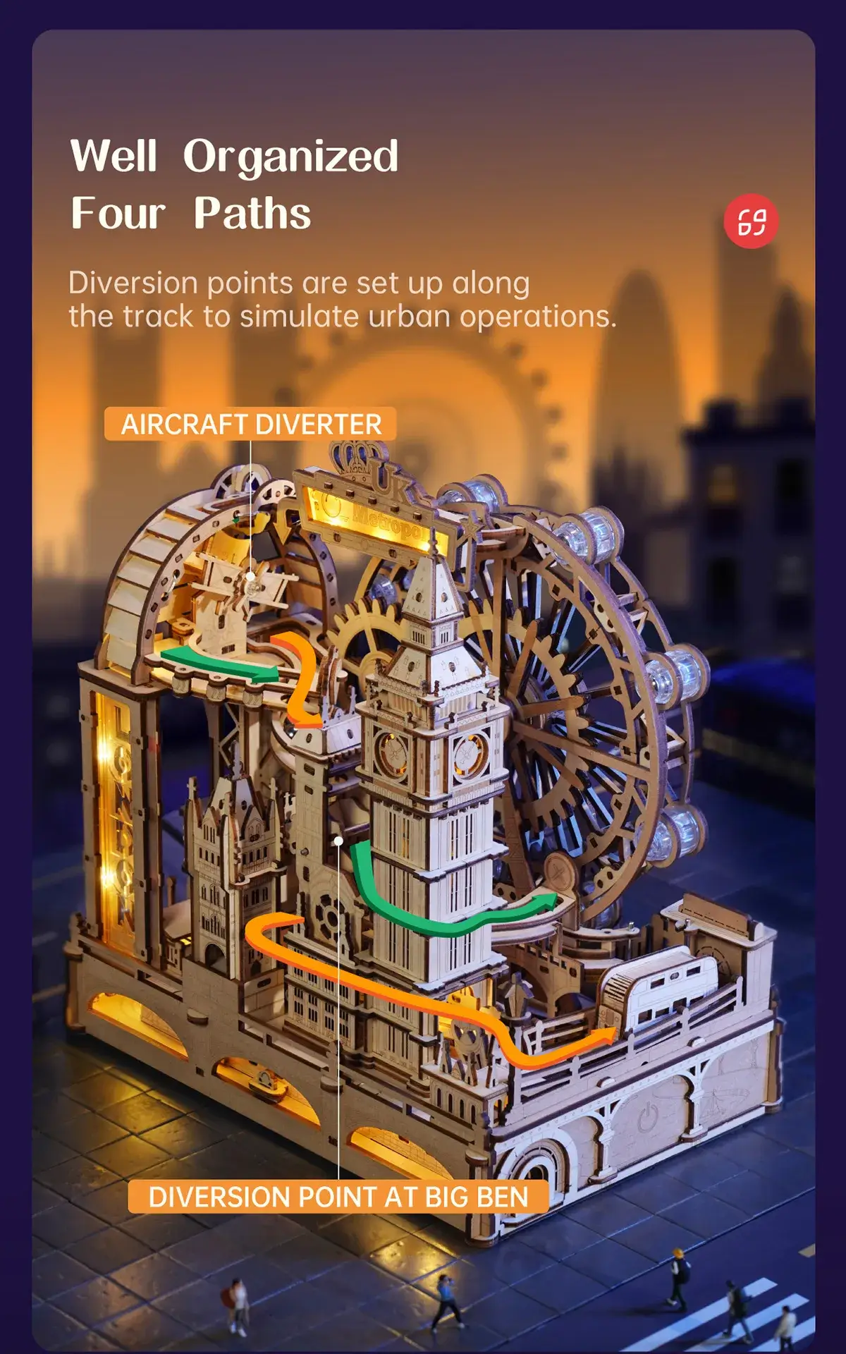 Marble Run Travel - London - Puzzle 3D Mecanic din Lemn - 431 Piese 12