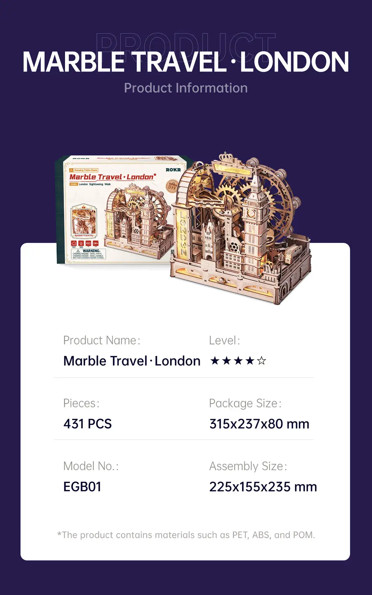 Marble Run Travel - London - Puzzle 3D Mecanic din Lemn - 431 Piese 20